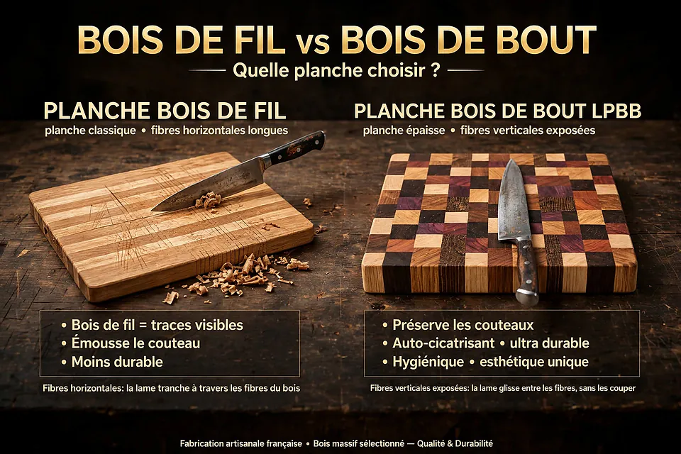 Détail d'une planche en bois de bout